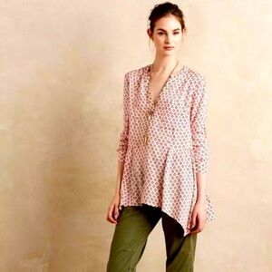 MAEVE Anthropologie Laiken Printed Women’s Long Sleeve Henley Top Size 0 poplin